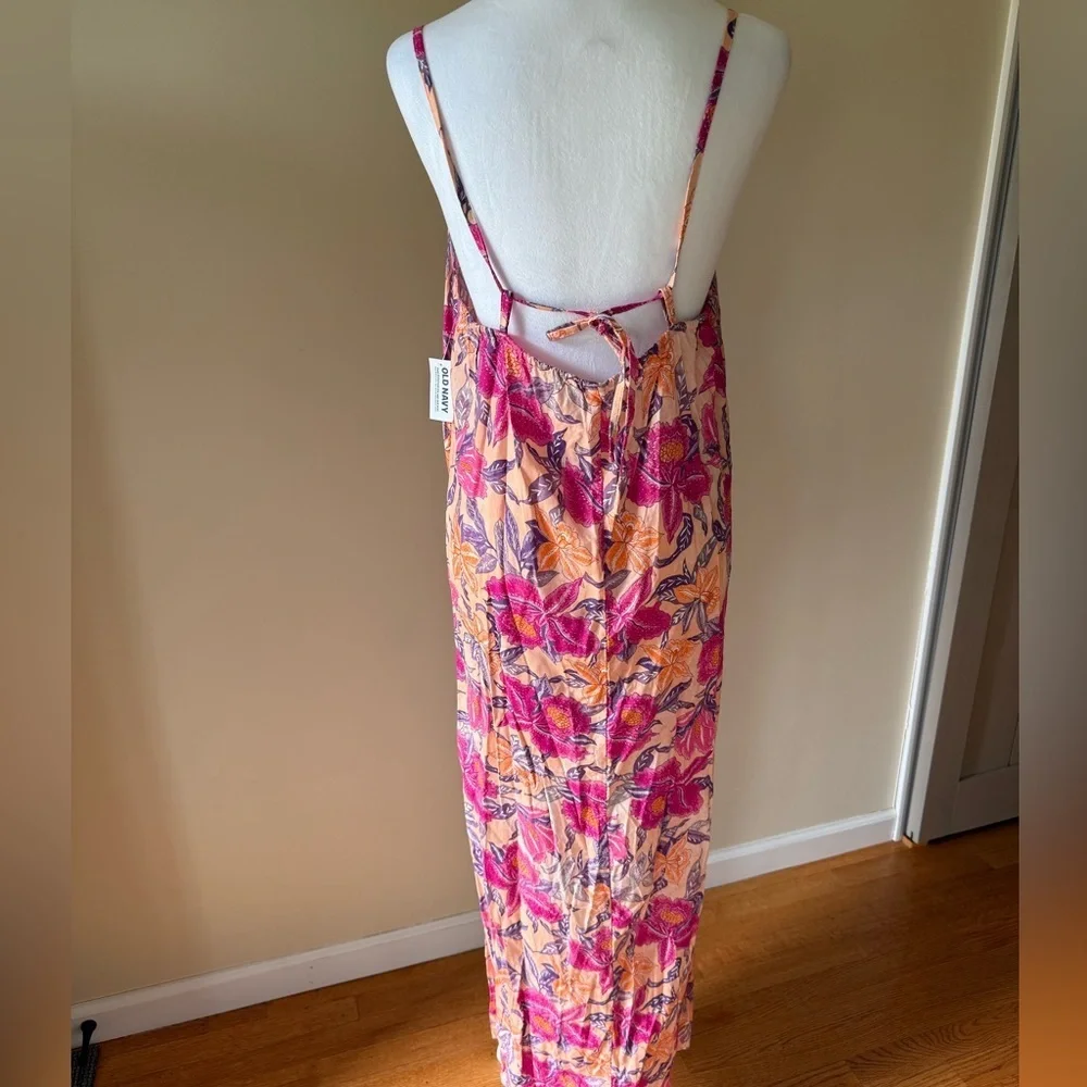 Old Navy Maxi Pink Dress Womens Medium Spaghetti Strap Colorful Summer NWT - Picture 3 of 9